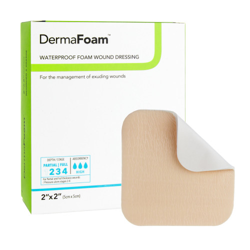 DermaFoam Foam Dressing 2 X 2 Inch Without Border Waterproof Backing Nonadhesive Square Sterile, 00290E, Pack of 1