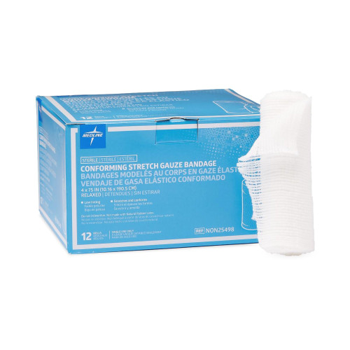 Medline Conforming Bandage 4 Inch X 4-1/10 Yard 1-Ply Sterile 1 per Pack, NON25498, Case of 96