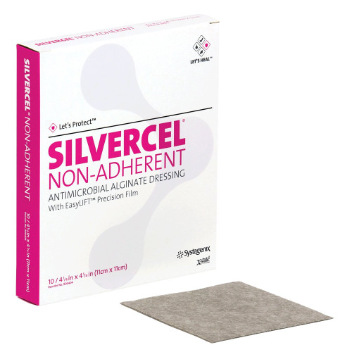 Silvercel Non-Adherent Silver Alginate Dressing 4-1/2 X 4-1/2 Inch Square Sterile, 900404, Case of 50