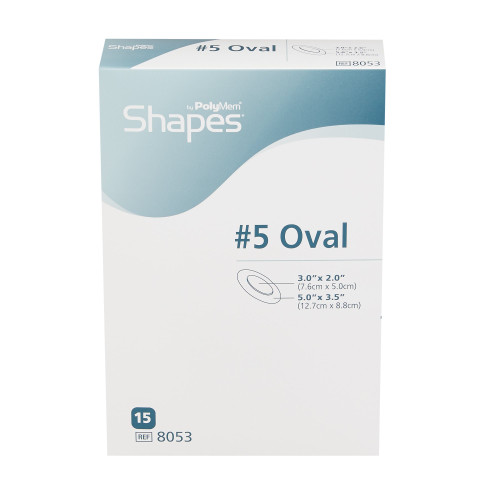 PolyMem Shapes Foam Dressing 3-1/2 X 5 Inch With Border Film Backing Adhesive Oval Sterile, 8053, Case of 30
