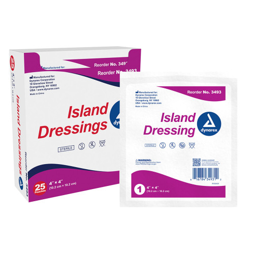 Dynarex Island Dressing 4 X 4 Inch Square Sterile, 3493, Case of 150