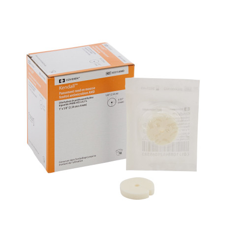 Kendall AMD PHMB Impregnated Foam Disc Foam 1 Inch Diameter / 4 mm Hole Sterile, 55511AMD, Case of 40