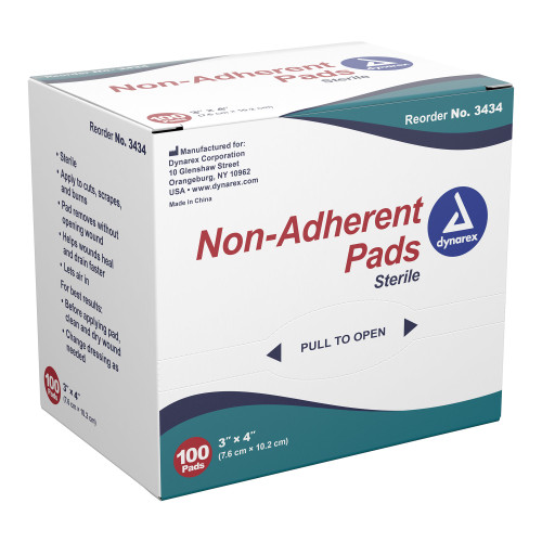 Dynarex Non-Adherent Dressing 3 X 4 Inch Sterile 100 per Pack, 3434, Case of 1200