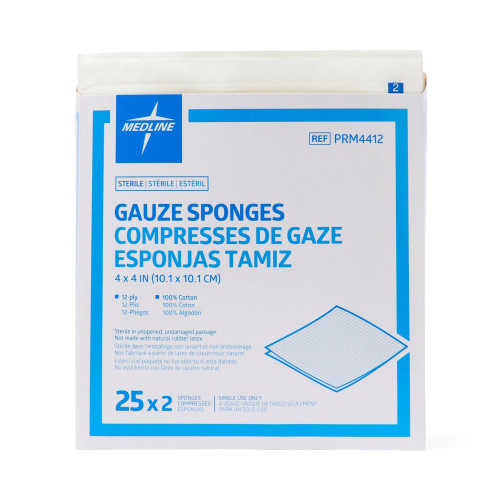 Medline Essentials Gauze Sponge 4 X 4 Inch 12-Ply Sterile 2 per Pack, PRM4412, Case of 600
