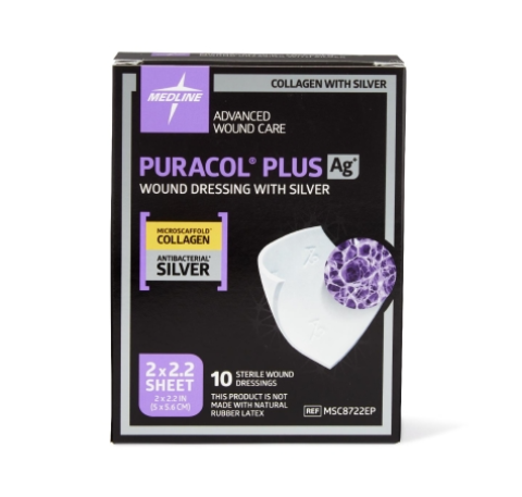 Puracol Plus AG+ Silver Collagen Dressing 2 X 2 Inch Square Sterile, MSC8722EP, Case of 50