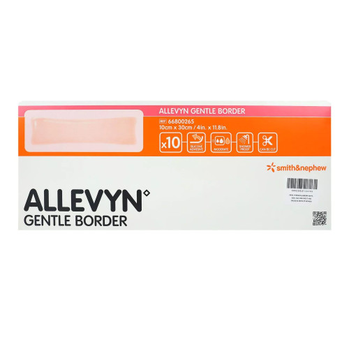 Allevyn Gentle Border Foam Dressing 4 X 12 Inch With Border Film Backing Silicone Gel Adhesive Rectangle Sterile, 66800265, Pack of 1