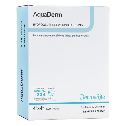 AquaDerm Hydrogel Wound Dressing Sheet 4 X 4 Inch Sterile, 00324E, Pack of 1