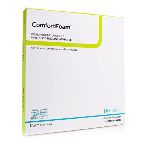 ComfortFoam Foam Dressing 8 X 8 Inch Without Border Film Backing Silicone Face Square Sterile, 44880, Box of 5