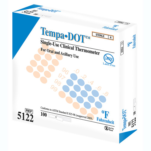 TempaáDOT Disposable Oral Thermometer 99 to 104 F Color Dots Display, 5122, Box of 100