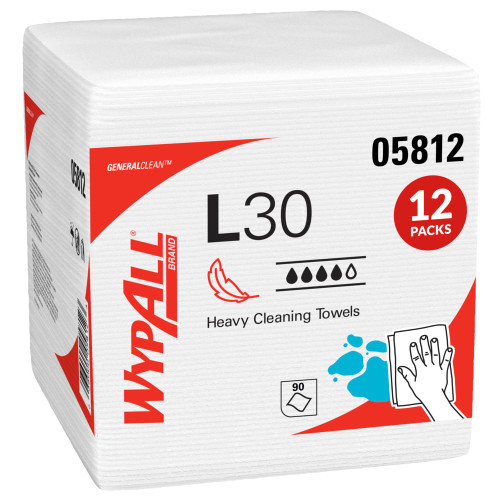 WypAll GeneralClean L30 Multipurpose Task Wipe Heavy Duty 90 Count Poly Pack 12 X 12-1/2 Inch NonSterile Disposable, 05812, Case of 1080 (514550_CS)