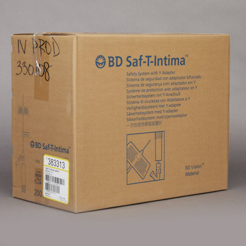 Saf-T-Intima Closed IV Catheter 24 Gauge 3/4 Inch BD Vialon Winged Hub Blood Control, 383313, Box of 25