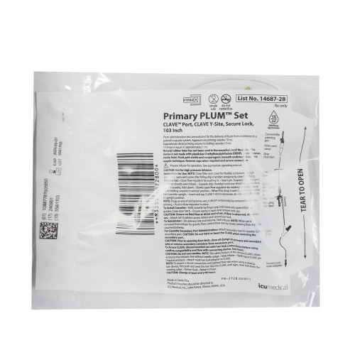 PlumSet IV Pump Set Pump 2 Ports 15 Drops / mL Drip Rate Without Filter 103 Inch Tubing Solution, 1468728, Case of 48