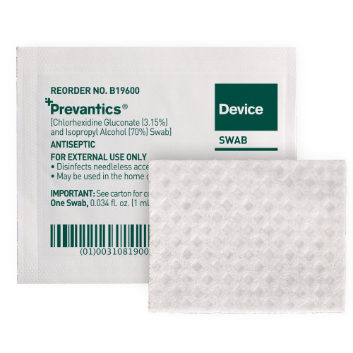 Prevantics Device Swab 3.15% / 70% Strength CHG (Chlorhexidine Gluconate) / Isopropyl Alcohol Individual Packet NonSterile, B19600, Case of 1000