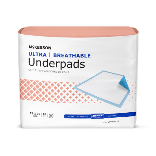 McKesson Ultra Breathable Disposable Underpad Low Air Loss 23 X 36 Inch Fluff / Polymer Heavy Absorbency, UPHV2336, Case of 60