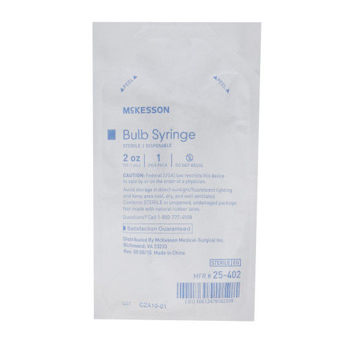 McKesson Ear / Ulcer Bulb Syringe Blister Pack Sterile Disposable 2 oz., 25-402, Case of 50