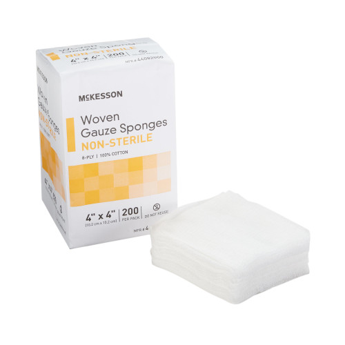 McKesson Gauze Sponge 4 X 4 Inch 8-Ply NonSterile 200 per Pack, 44082000, Bag of 200