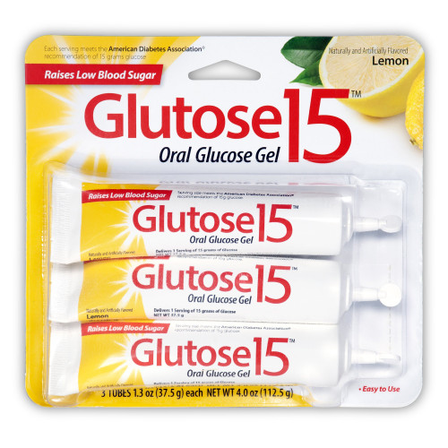 Glutose 15 Oral Glucose Gel, Lemon Flavor, Dextrose 40%, 3 Tubes per Pack, Pack of 3