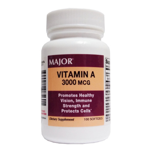 Major Vitamin A 3,000 mcg Strength Capsule 100 Bottle of 1