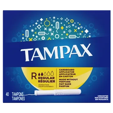 Tampax Tampon Regular Absorbency Cardboard Applicator Individually Wrapped, Box of 40