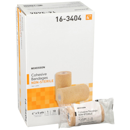 McKesson Cohesive Bandage, 4'' x 5 Yard, Non Sterile, Latex, Tan, Roll of 1