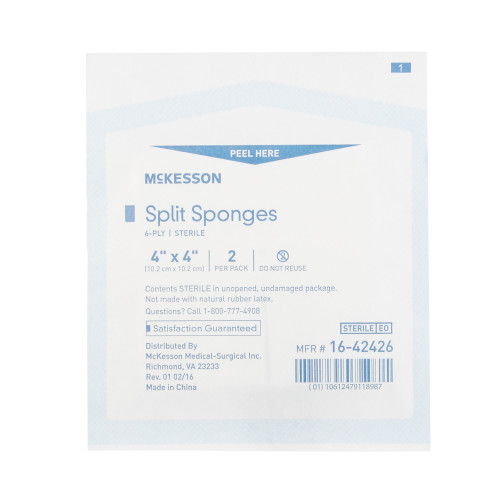 McKesson Drain Sponge 4 X 4 Inch 6-Ply Sterile 2 per Pack, 16-42426, Pack of 1