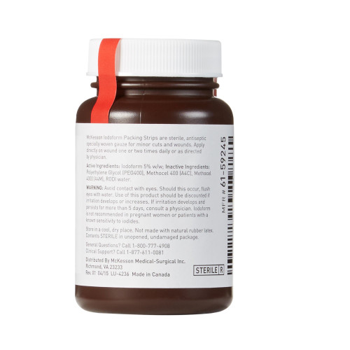 McKesson Wound Packing Strip Iodoform 1/2 Inch X 5 Yard Sterile Antiseptic, 61-59245, Bottle of 1