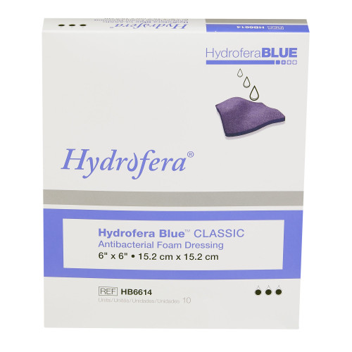Hydrofera BLUE Classic Antibacterial Foam Dressing 6 X 6 Inch Without Border Without Film Backing Nonadhesive Square Sterile, HB6614, Pack of 1