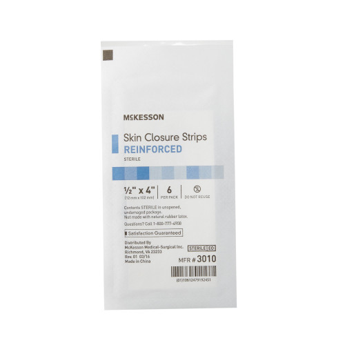 McKesson Skin Closure Strip 1/2 X 4 Inch Nonwoven Material Reinforced Strip White, 3010, Box of 50