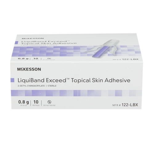 McKesson LiquiBand Exceed Skin Adhesive 0.8 mL Liquid Precision and Dome Applicator Tip 2-Octyl Cyanoacrylate, 122-LBX, Box of 10