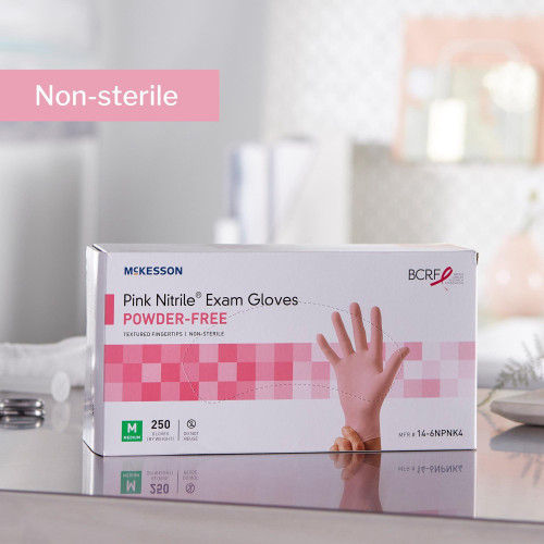 McKesson Pink Nitrile Exam Glove Medium NonSterile Nitrile Standard Cuff Length Textured Fingertips Pink Not Rated, 14-6NPNK4, Case of 2500