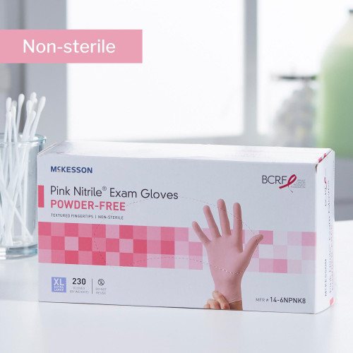 McKesson Pink Nitrile Exam Glove X-Large NonSterile Nitrile Standard Cuff Length Textured Fingertips Pink Not Rated, 14-6NPNK8, Case of 2300