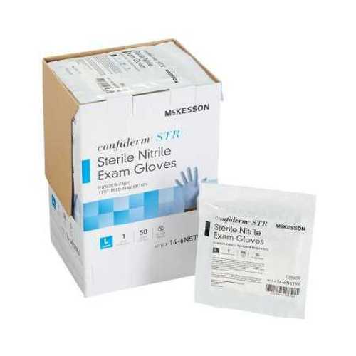 Exam Glove McKesson Confiderm STR Sterile Pair Blue Powder Free Nitrile Ambidextrous Textured Fingertips Not Chemo Approved Large 14-6NSTR6 Pair/1 MCK BRAND 1065407_PR Exam Glove McKesson Confiderm STR Sterile Pair Blue Powder Free Nitrile Ambidextrous Textured Fingertips Not Chemo Approved Large 14-6NSTR6 Pair/1 MCK BRAND 1065407_PR