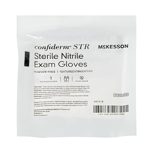McKesson Confiderm STR Exam Glove X-Large Sterile Pair Nitrile Standard Cuff Length Textured Fingertips Blue Not Rated, 14-6NSTR8, Pair of 1