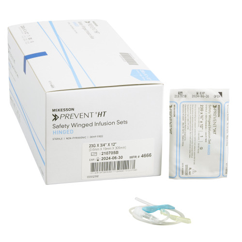 McKesson Prevent Infusion Set 23 Gauge 3/4 Inch 12 Inch Tubing Without Port, 4666, Box of 50