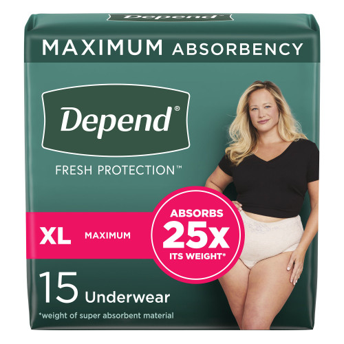 Depend Fresh Protection Absorbent Underwear Waistband Style Adult X-Large Female Disposable Heavy Absorbency, 43586, Case of 30