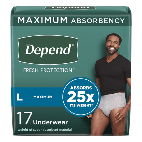 Depend Fresh Protection Absorbent Underwear Waistband Style Adult Large Male Disposable Heavy Absorbency, 47926, Pack of 17