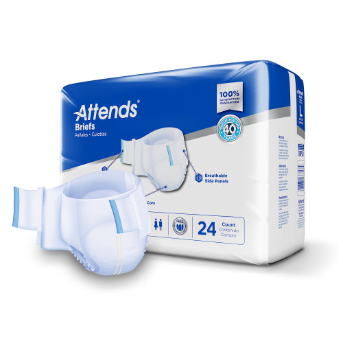 Attends Care Advanced Incontinence Brief Adult Large Unisex Disposable Heavy Absorbency, DDP30, Bag of 24