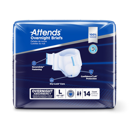 Attends Overnight Incontinence Brief Adult Large Unisex Disposable Heavy Absorbency, DDEW30, Case of 56