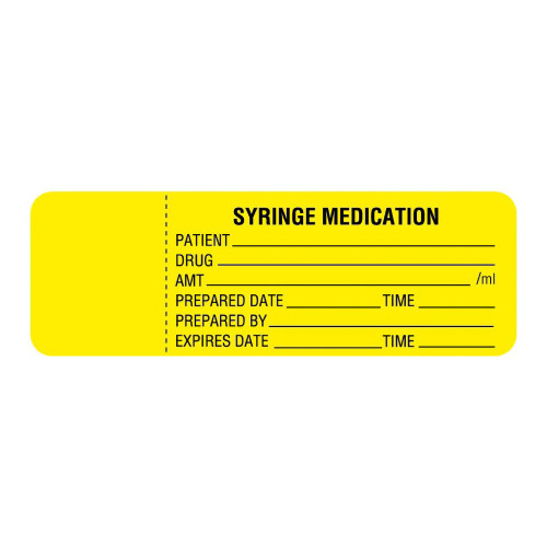 UAL Pre-Printed Label Anesthesia Label Yellow Paper Syringe Medication Patient_Drug_Amt_ Black Syringe Label 1 X 3 Inch, ULCU223, Roll of 1