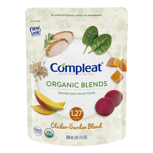 Compleat Organic Blends Chicken-Garden, Blenderized Whole Foods, 10.1 oz. per Pouch, Pouch of 24