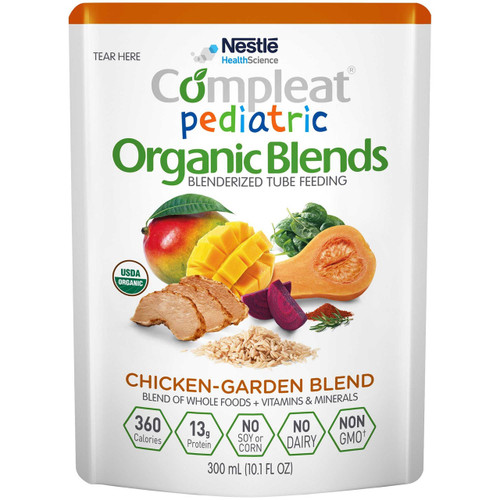 Pediatric Oral Supplement Compleat® Pediatric Organic Blends Chicken-Garden Flavor 10.1 oz. Pouch Liquid Organic Food Allergies 00043900846422 Case of 24 Compleat® Pediatric Organic Blends 1092421_CS