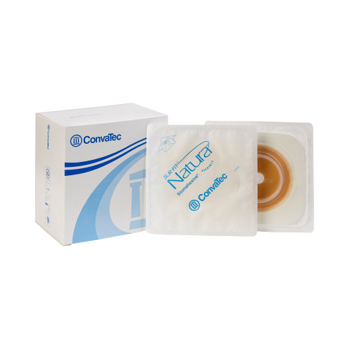 Ostomy Barrier Sur-Fit Natura Trim to Fit, Standard Wear Stomahesive White Tape 45 mm Flange Sur-Fit Natura System Hydrocolloid Up to 1 to 1-1/4 Inch Opening 4 x 4 Inch 125259 Pack of 1