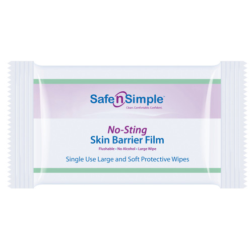 Safe N Simple No-Sting Skin Barrier Wipe 60% / 20% Strength Purified Water / Polyvinylpyrrolidone / Glycerin / Propylene Glycol Individual Packet Large NonSterile, SNS00807, Box of 25
