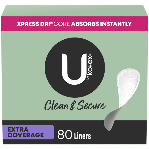 U by Kotex Clean & Secure Panty Liner Breathable Regular Absorbency, 48374, Pack of 80