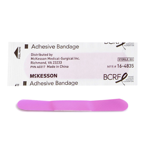 McKesson Adhesive Strip Plastic Pink 3/4 X 3 Inch Sterile, 16-4835, Box of 100