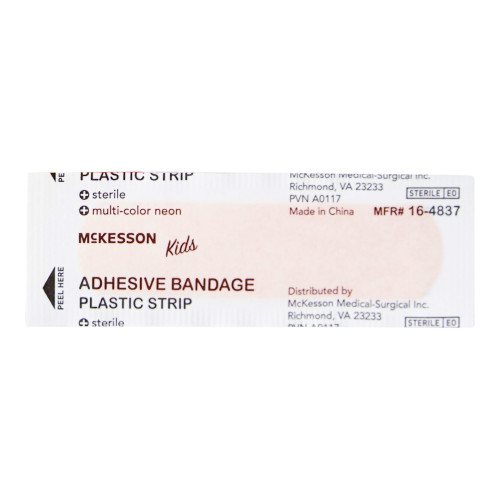 McKesson Kids Adhesive Strip Plastic Neon 3/4 X 3 Inch Sterile, 16-4837, Box of 100