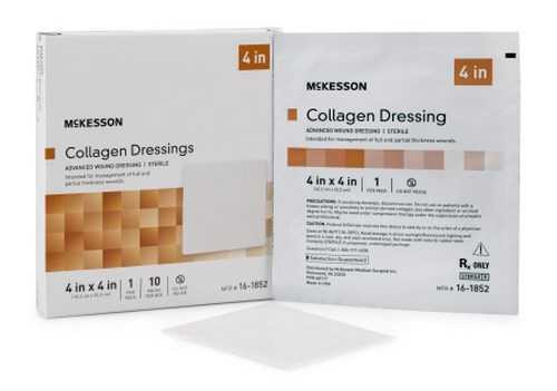 Collagen Dressing Matrix / Gel / Sheet McKesson Collagen / Sodium Alginate / Carboxylmethylcellulose CMC / Ethylenediaminetetraacetic Acid EDTA 4 X 4 Inch 16-1852 Case/100 MCK BRAND 1077005_CS