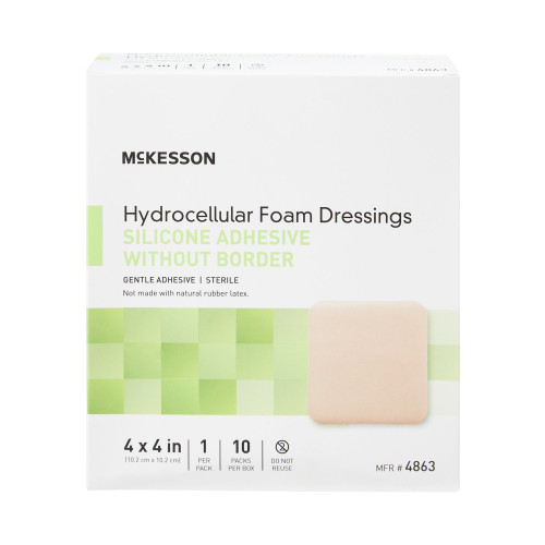 McKesson Foam Dressing 4 X 4 Inch Without Border Film Backing Silicone Gel Adhesive Square Sterile, 4863, Case of 200