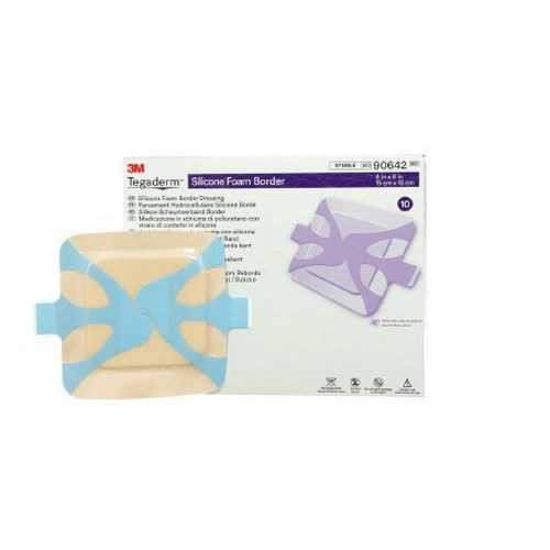 Silicone Foam Dressing 3M Tegaderm 6 X 6 Inch Square Silicone Adhesive with Border Sterile 90642 Case/40 3M 842346_CS