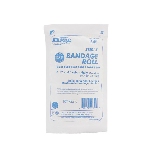 Dukal Fluff Bandage Roll 4-1/2 Inch X 4-1/10 Yard 6-Ply Sterile 1 per Pack, 645, Pack of 1
